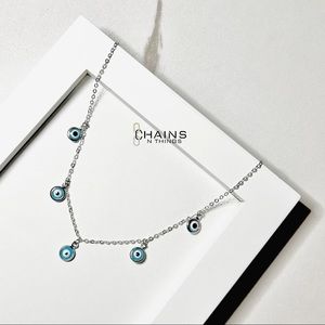 Blue Eyes Necklace silver plated 16" cable chain colorful boho Turkey style 🧿